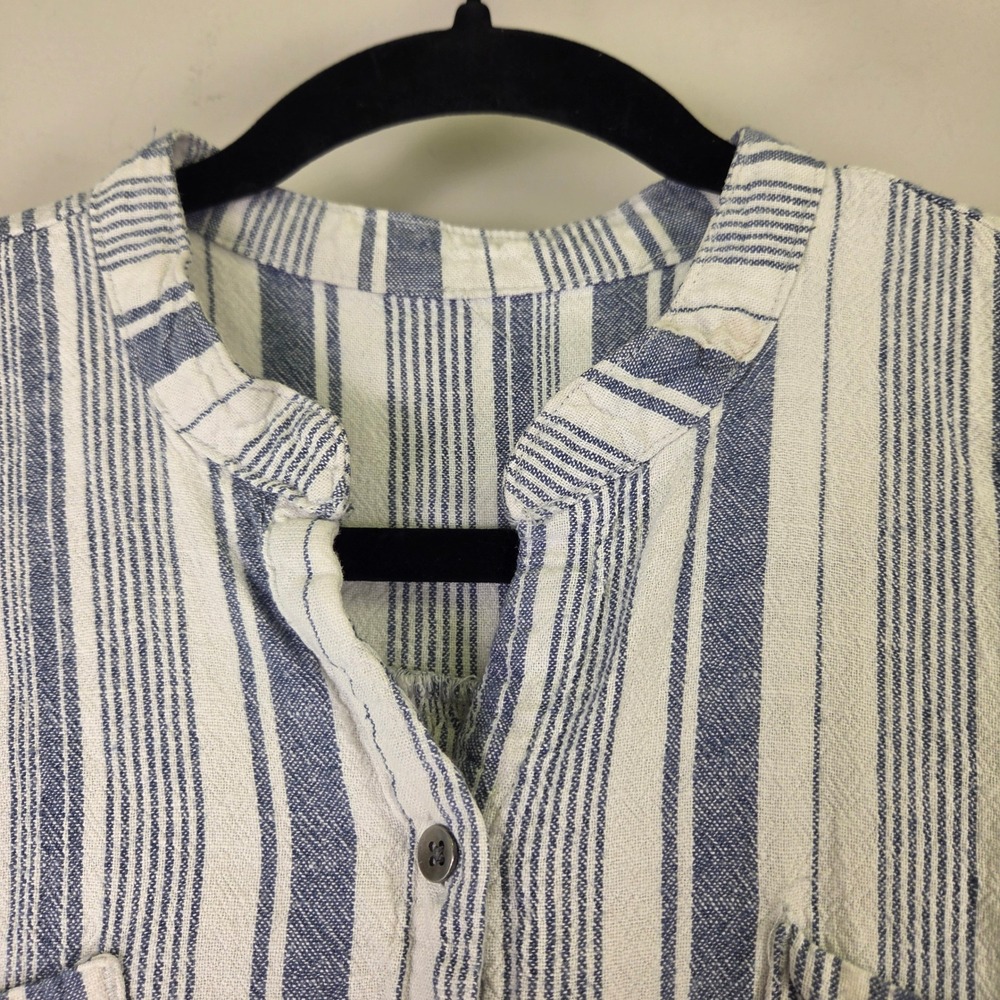 Blue White Striped Sleeveless Shirt Dress Drawstring Waist Pockets 4946 - Picture 6 of 6